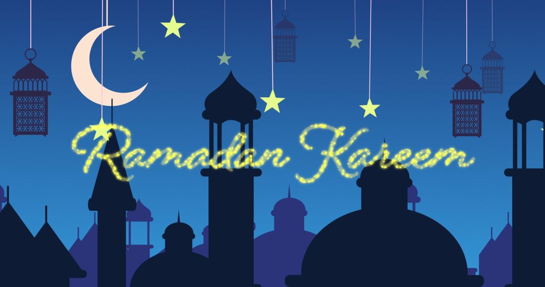 Ramadan Kareem Greeting with Mosque Silhouette and Crescent Moon - Free Images, Stock Photos and Pictures on Pikwizard.com