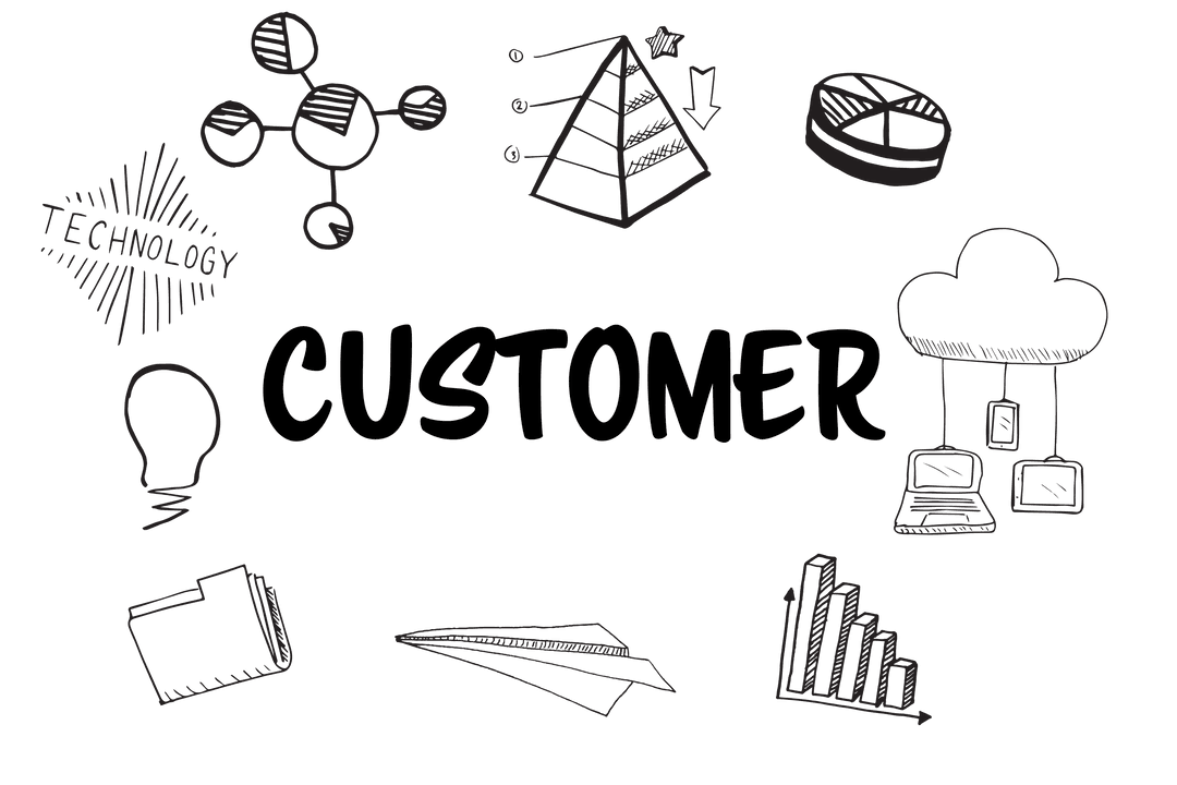 Transparent Illustration with Diagrams and Customer Focus Elements