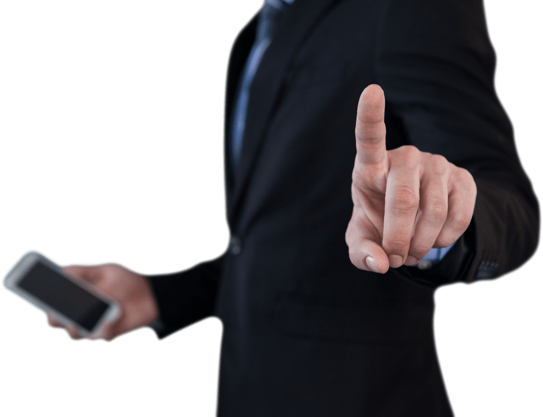 Transparent Touch Interaction Businessman Standing Mystery