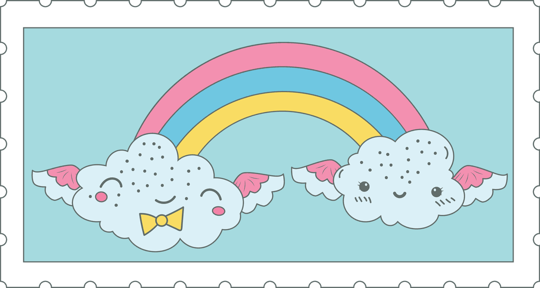 Cute Smiling Clouds with Rainbow on Transparent Background