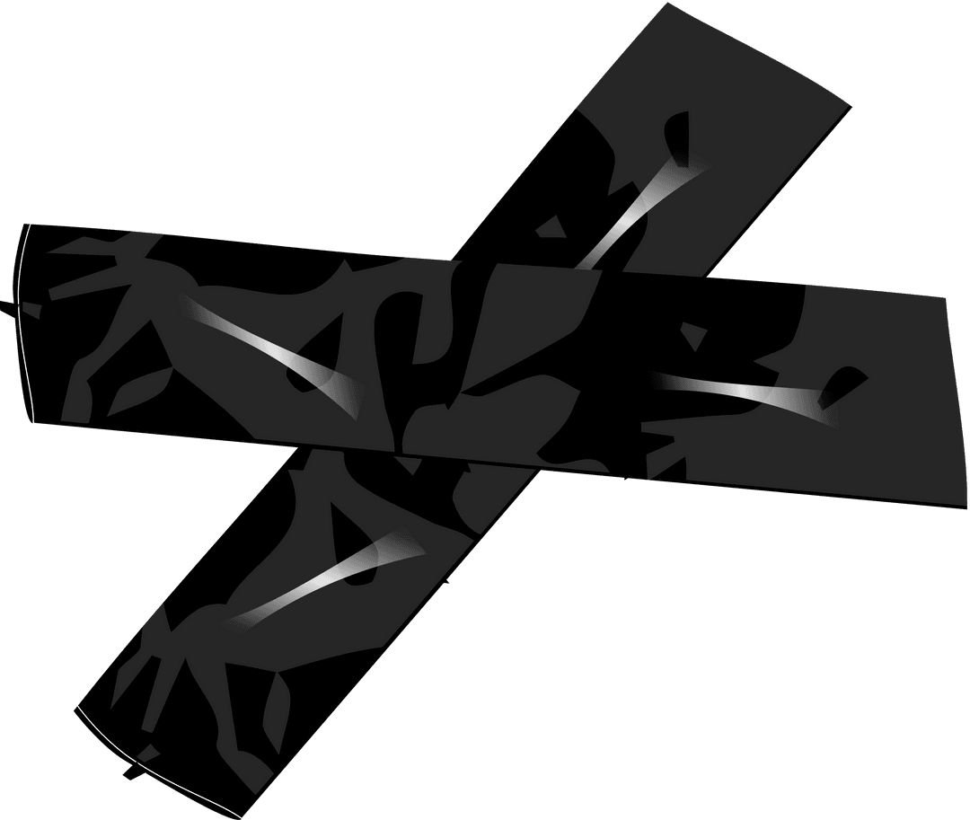 Black Camouflage Bandages Forming X on Transparent Background