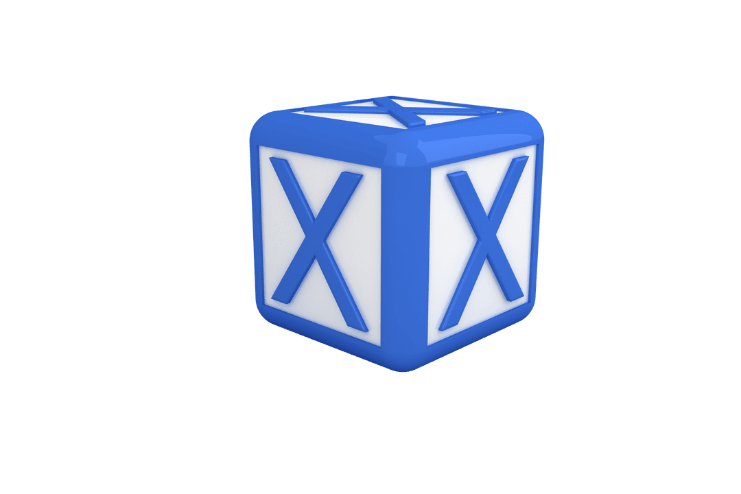 3D Blue Letter X Brick with Transparent Background