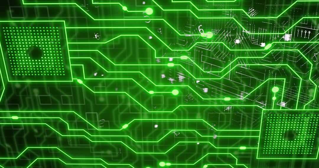 Digital Padlock on Neon Green Circuit Background