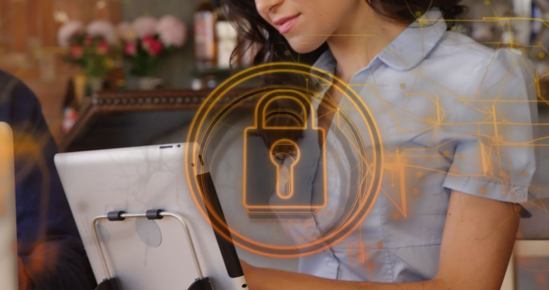 Cyber Security Technology Concept with Laptop in Bar