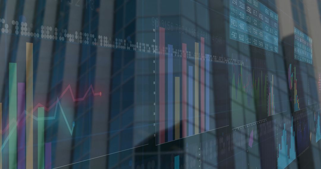 Modern Financial Data Visualization Overlaying Glass Facade