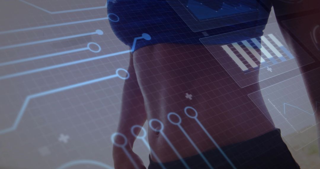 Female Athlete Wearing Chest Strap Sensor With Digital Health Data Overlay