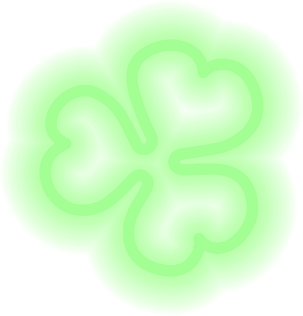 Neon Green Four-Leaf Clover Icon on Transparent Background