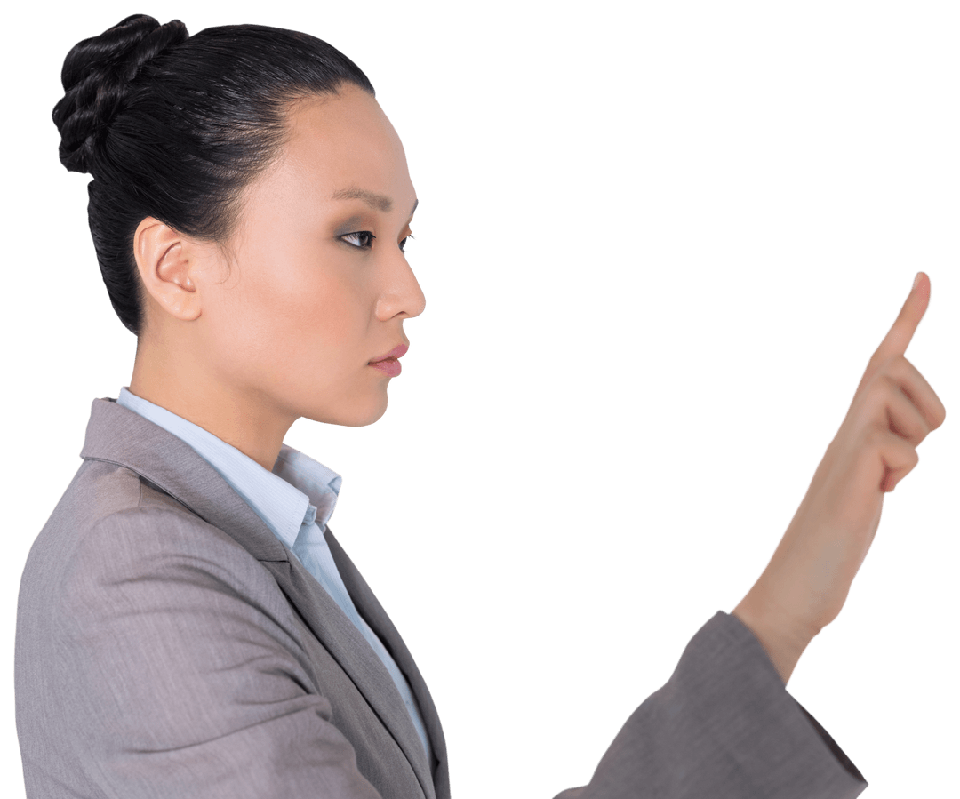 Asian Businesswoman Using Digital Touch Interface Transparent Background