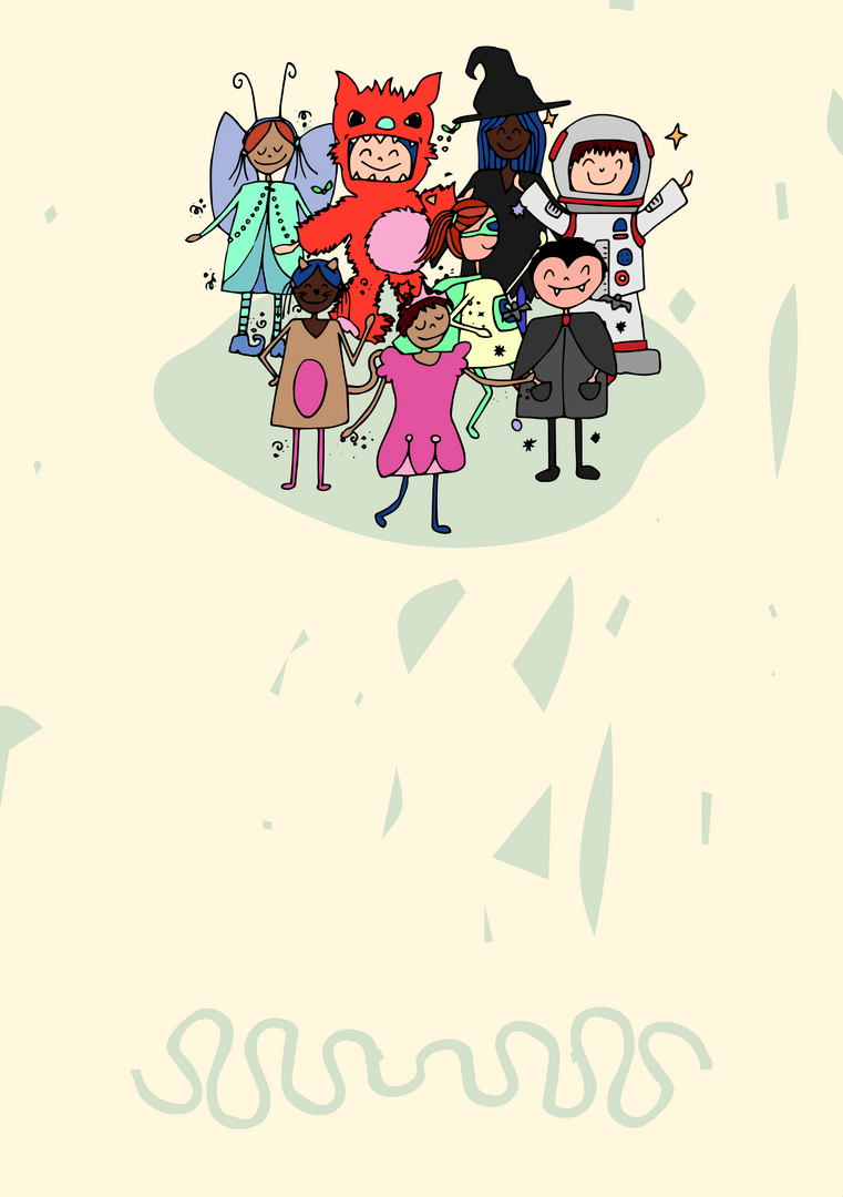 Diverse Group of Kids in Transparent Halloween Costumes Dancing