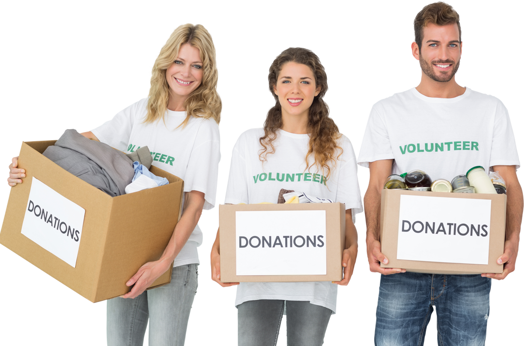 Transparent Background Three Young People Holding Donated Items Boxes Altruism Assistance - Download Free Stock Images Pikwizard.com