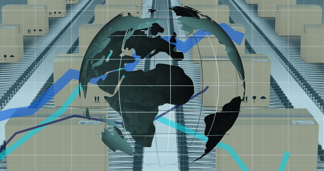 Global Shipping Concept with Digital Symbols on Conveyor