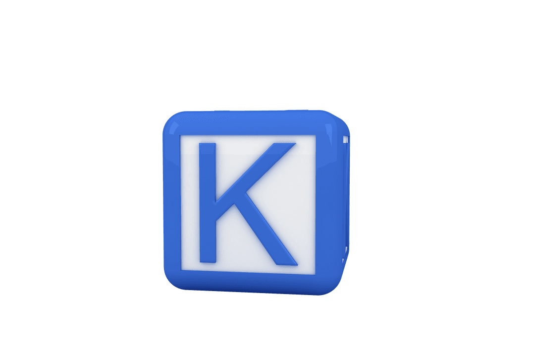 Blue Letter K Block Illustration on Transparent Background