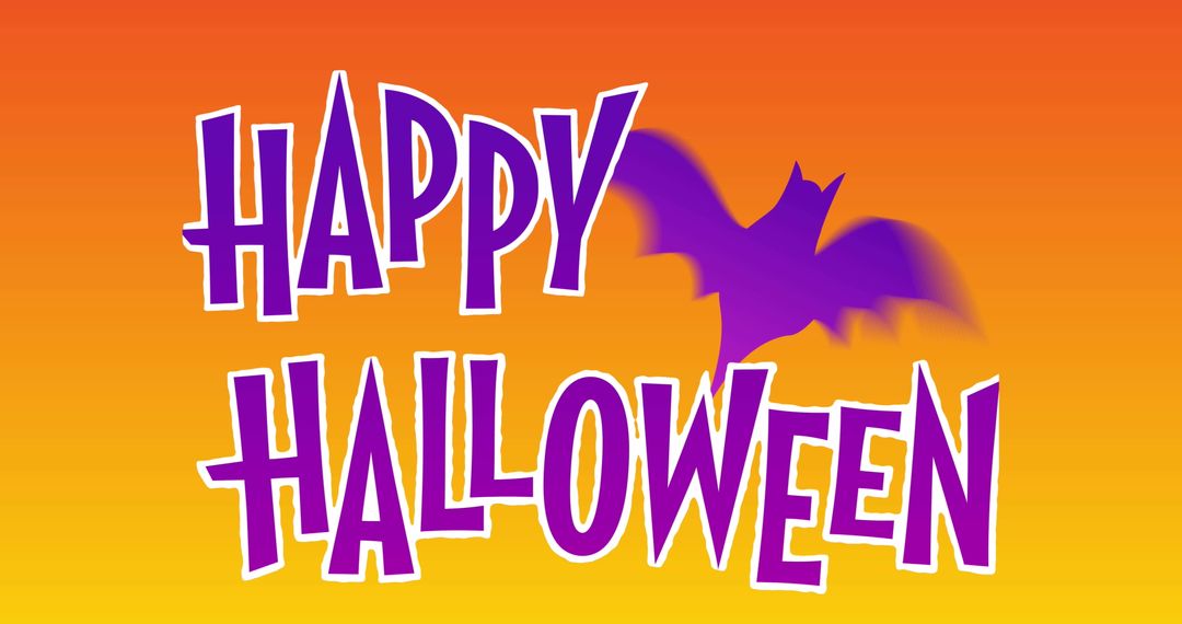 Happy Halloween with Bat Silhouette on Orange Gradient
