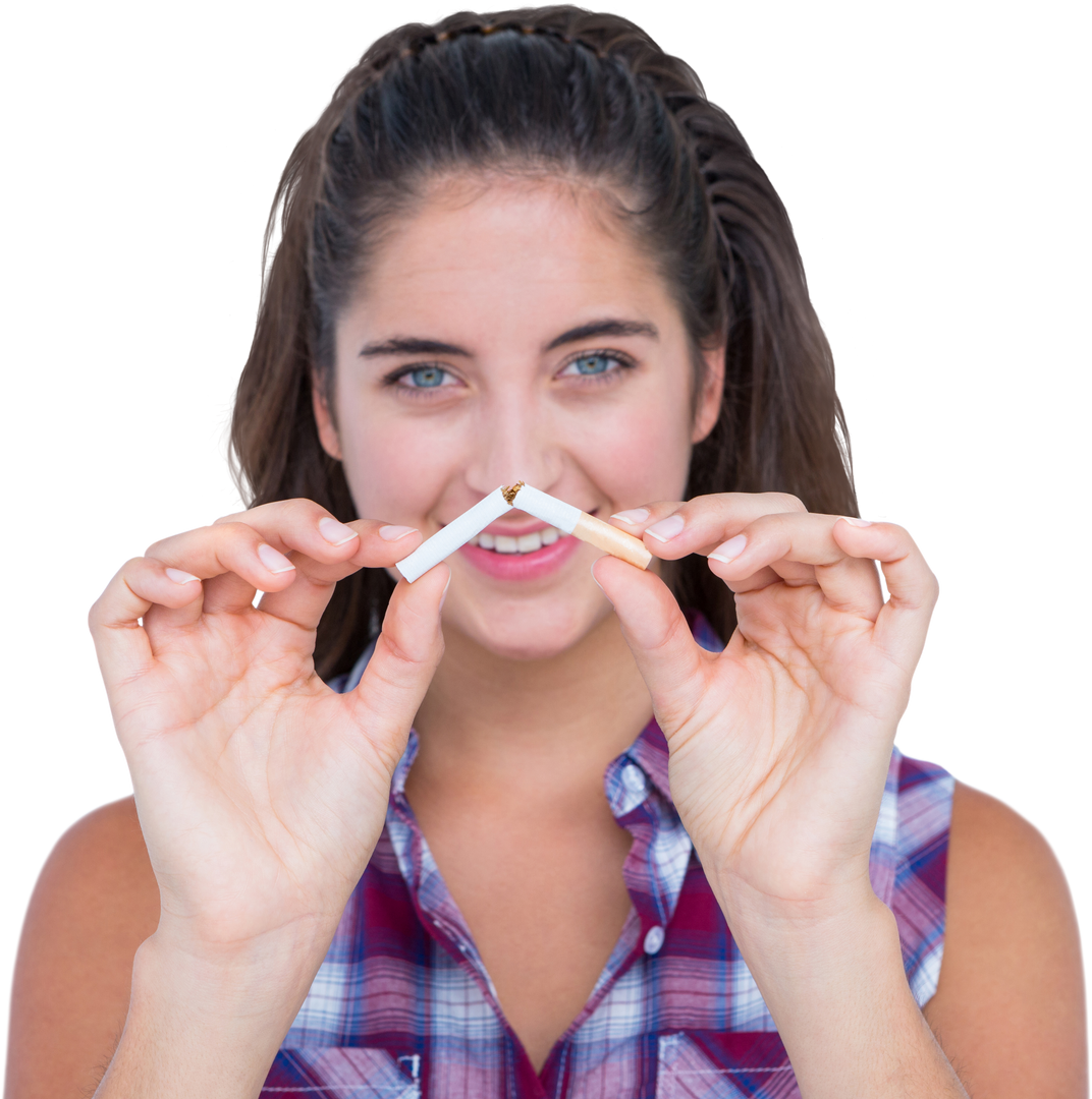 Transparent portrait of a woman breaking a cigarette encouraging quitting habits - Download Free Stock Images Pikwizard.com