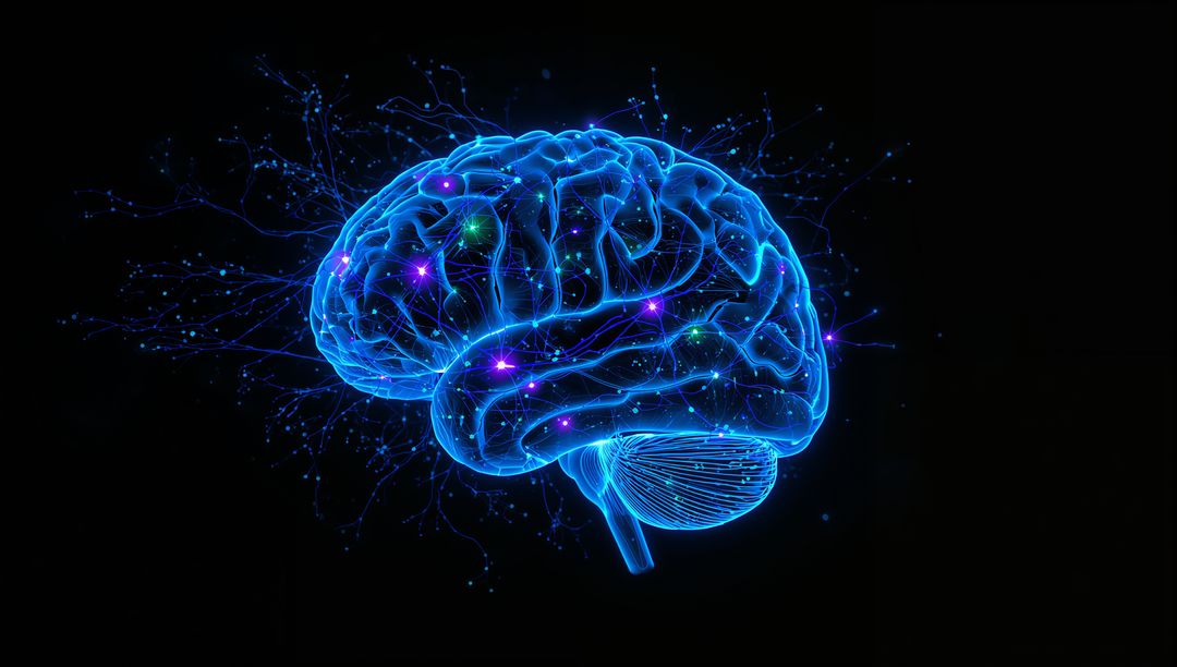 Futuristic 3D Brain with Glowing Neural Network