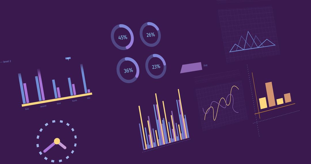 Colorful Data Analytics Representations on Purple Background