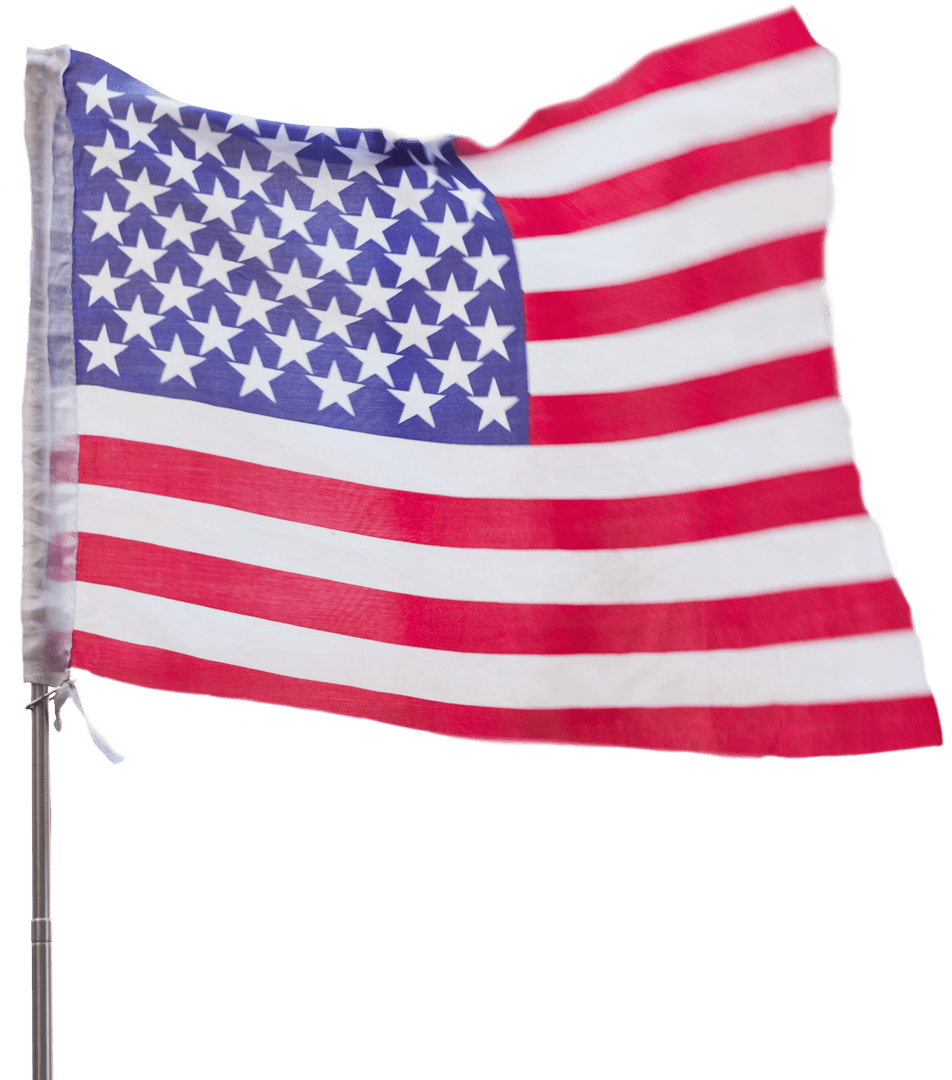 Close-Up View of American Flag on Pole Transparent