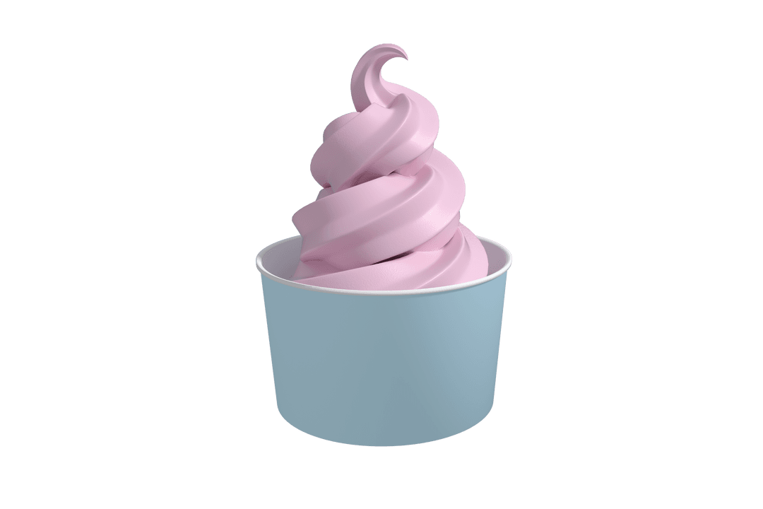 Pink Ice Cream in Light Blue Container on Transparent Background