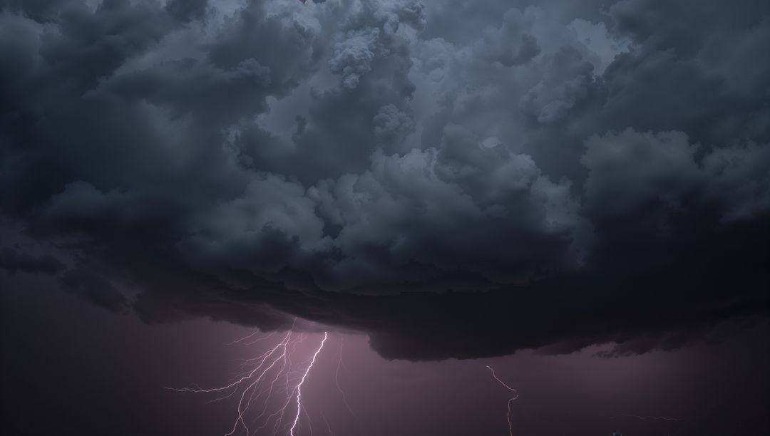 Dramatic Storm Clouds with Branching Lightning at Dusk