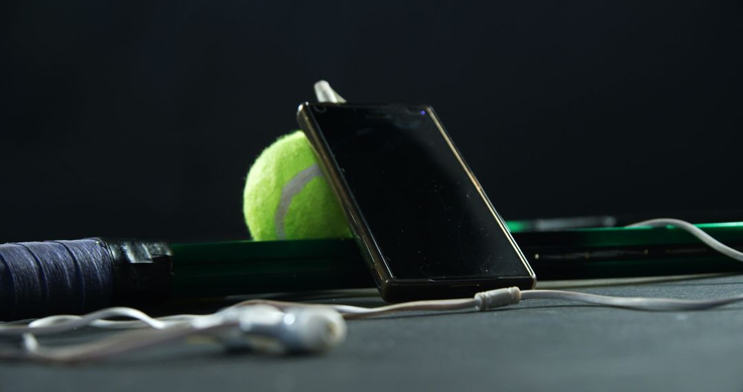 Tennis Racket and Ball with Smartphone on Dark Background - Free Images, Stock Photos and Pictures on Pikwizard.com