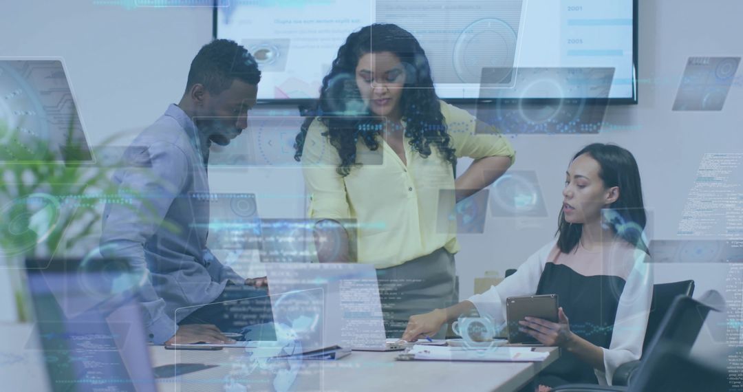 Collaborating Professionals Discussing Innovative Solutions in Modern Office