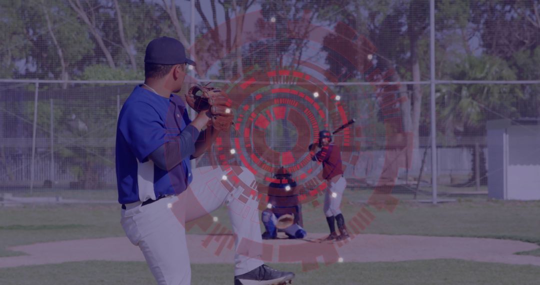 Hispanic Pitcher Preparing to Throw on Sunny Baseball Field