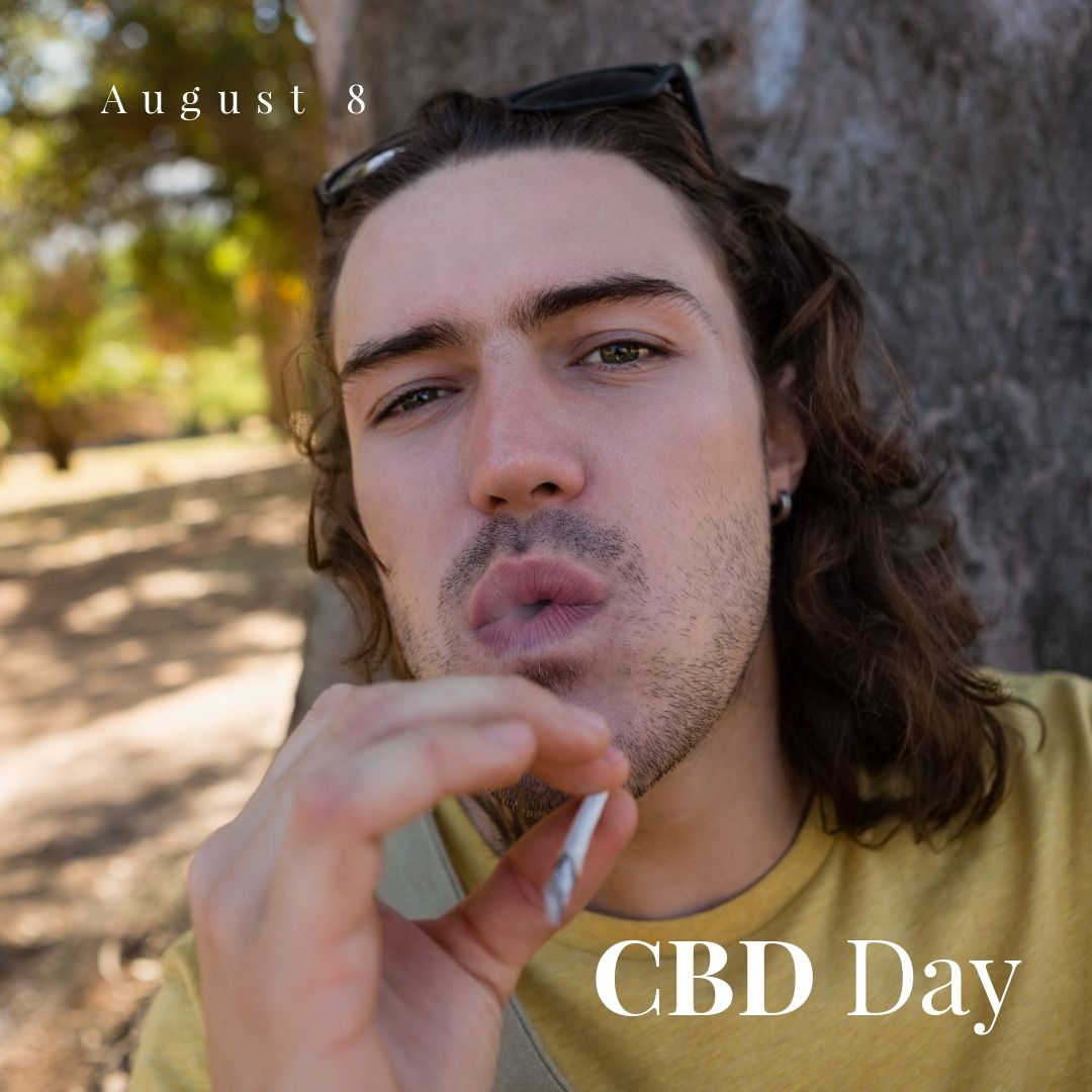 Digital composite of august 8 and cbd day text and portrait of caucasian young man smoking marijuana - Download Free Stock Templates Pikwizard.com