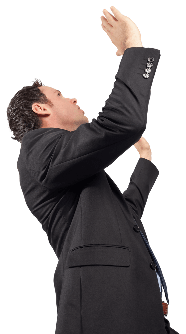 Side View Businessman Raising Arms Transparent Background