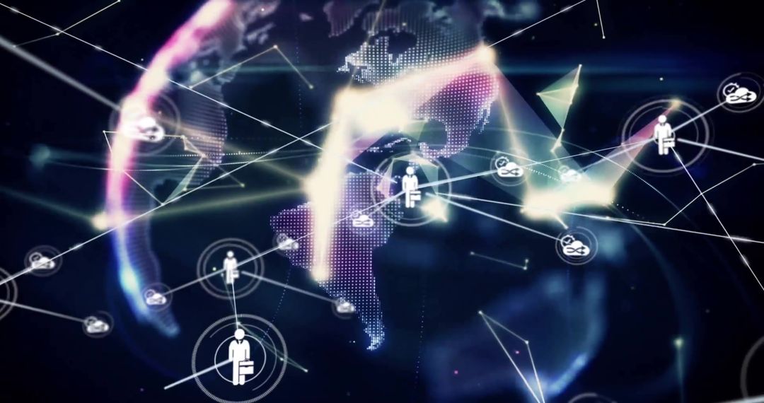 Global Network Connections with Data Processing Icons