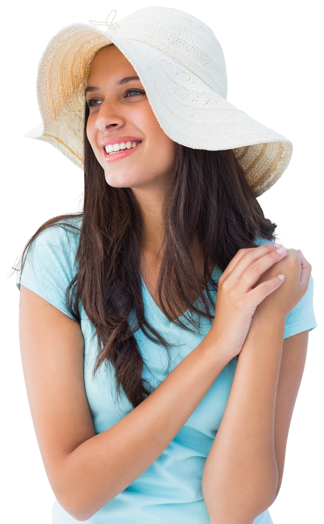 Smiling Young Woman Wearing Stylish Sunhat Transparent Background - Download Free Stock Images Pikwizard.com