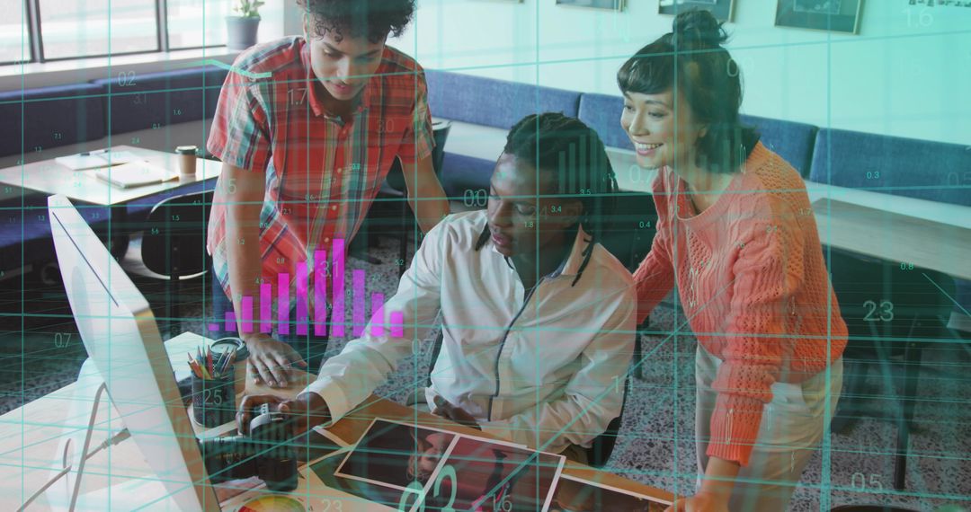 Team Analyzing Data Together in Modern Office Environment