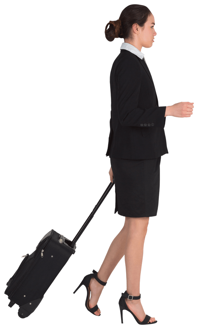 Confident Businesswoman Pulling Suitcase in Transparent Background