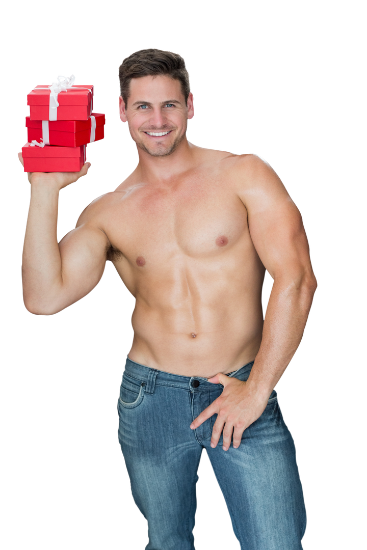 Shirtless Caucasian Man Holding Presents on Transparent Background - Download Free Stock Images Pikwizard.com