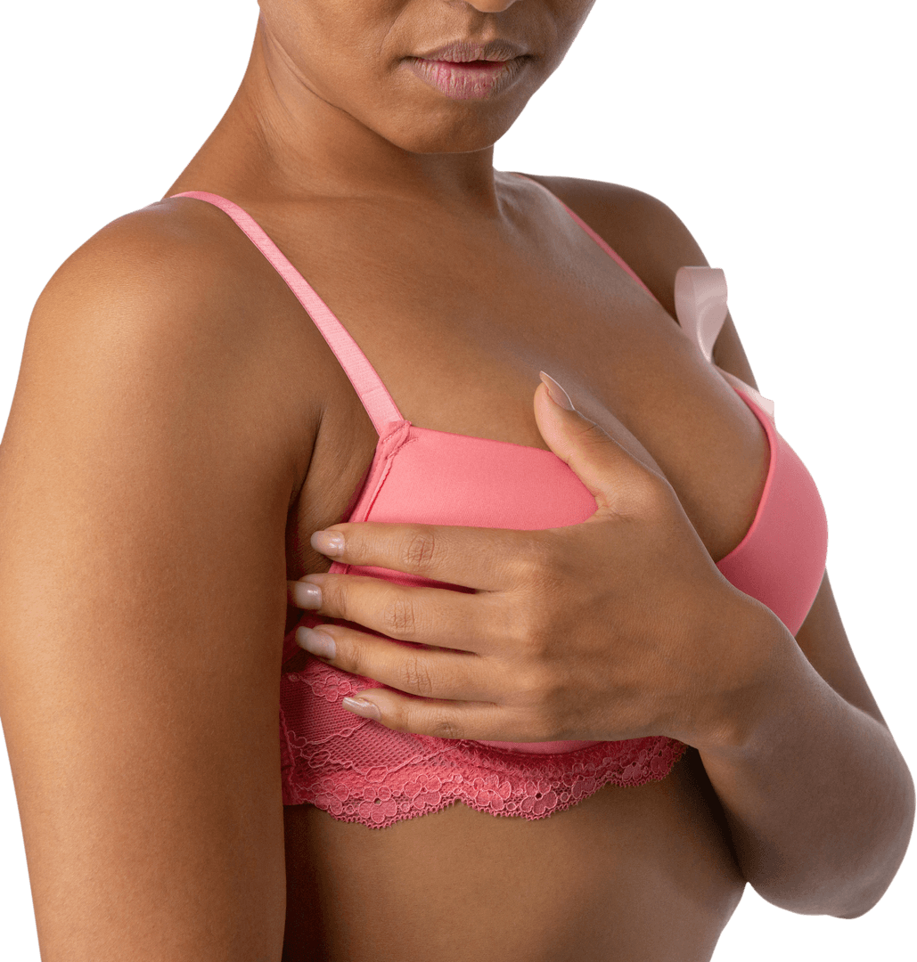 Woman Supporting Breast Cancer Awareness with Transparent Ribbon