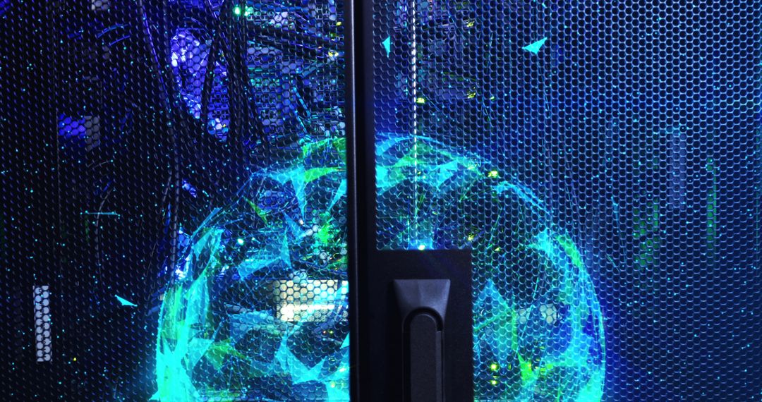 Futuristic Glow in Server Room with Digital Interface