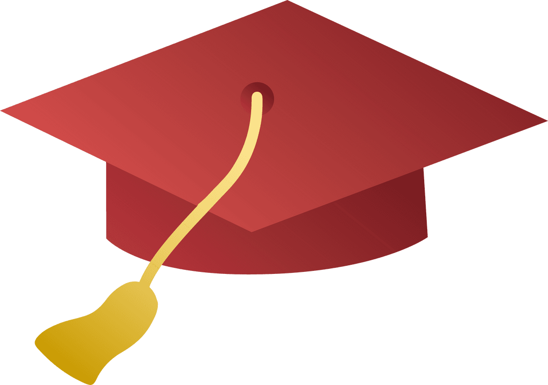 Floating Flat-Style Red Mortarboard Cap on Transparent Background