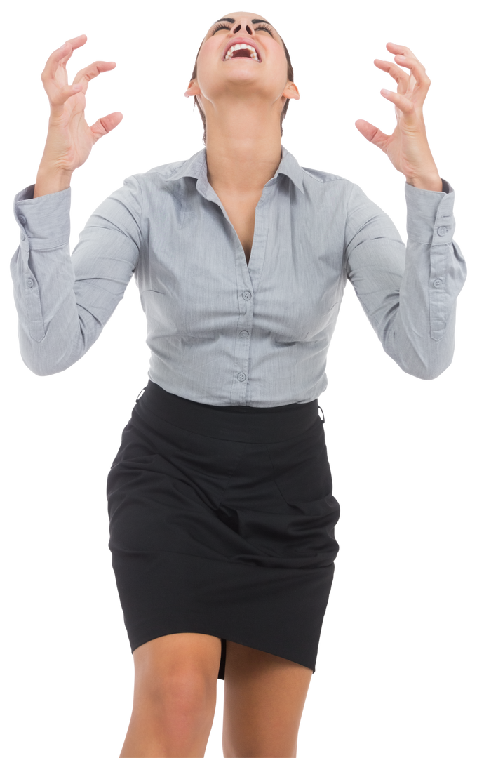 Caucasian Businesswoman Showing Frustration Raising Hands Transparent Background - Download Free Stock Images Pikwizard.com