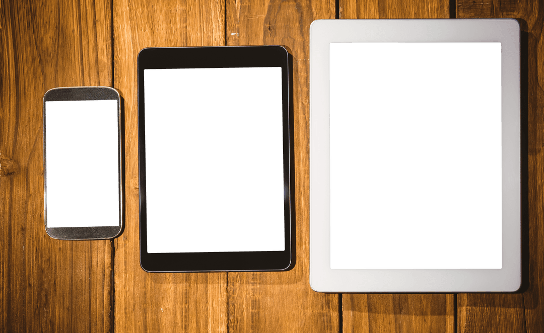 Transparent Digital Devices on Rustic Wooden Surface