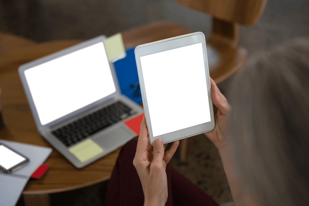 Transparent Screen Tablet and Laptop in Office Environment