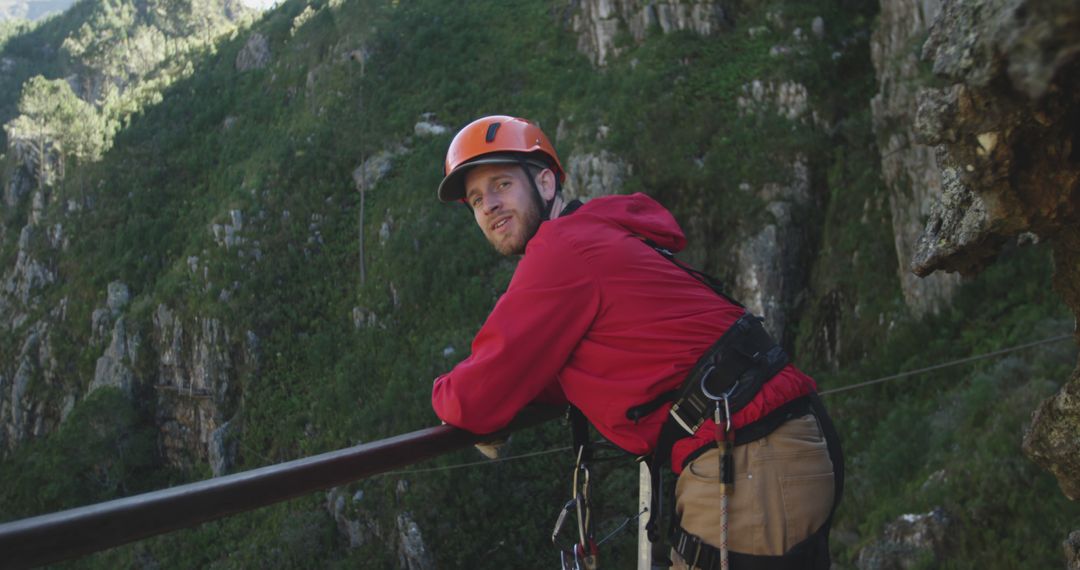 Man Enjoying Mountain Adventure in Safety Gear - Free Images, Stock Photos and Pictures on Pikwizard.com