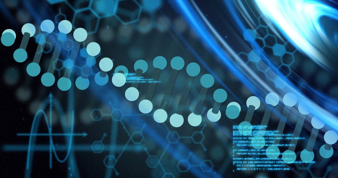 Digital DNA Helix and Data Processing on Black Background