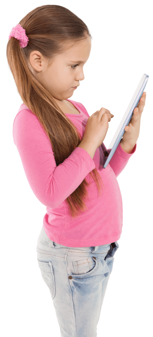 Caucasian Girl Using Tablet Transparent Background