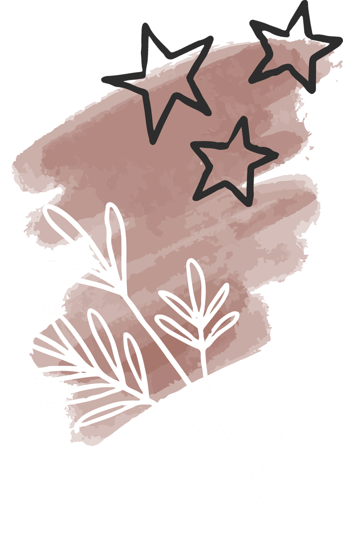 Brown Watercolor Stroke with Stars and Leaves on Transparent Background