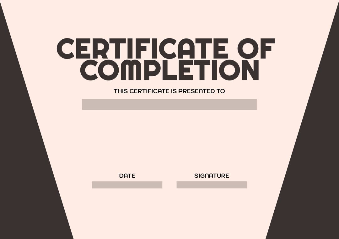 Certificate of Completion Template with Beige and Black Design - Download Free Stock Templates Pikwizard.com