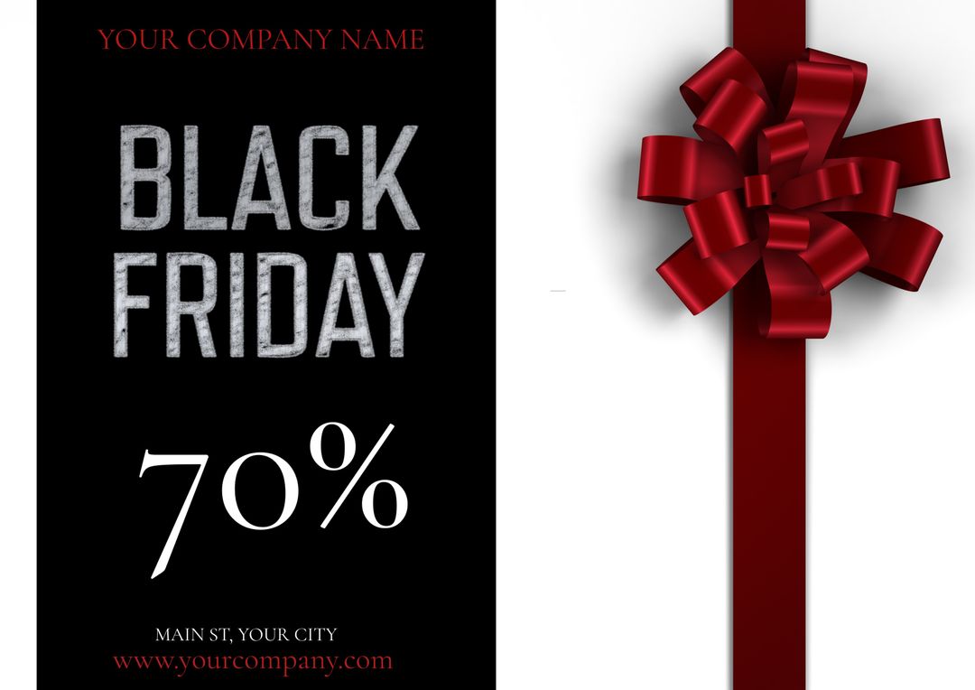 Black Friday Sale Advertisement with Red Gift Ribbon