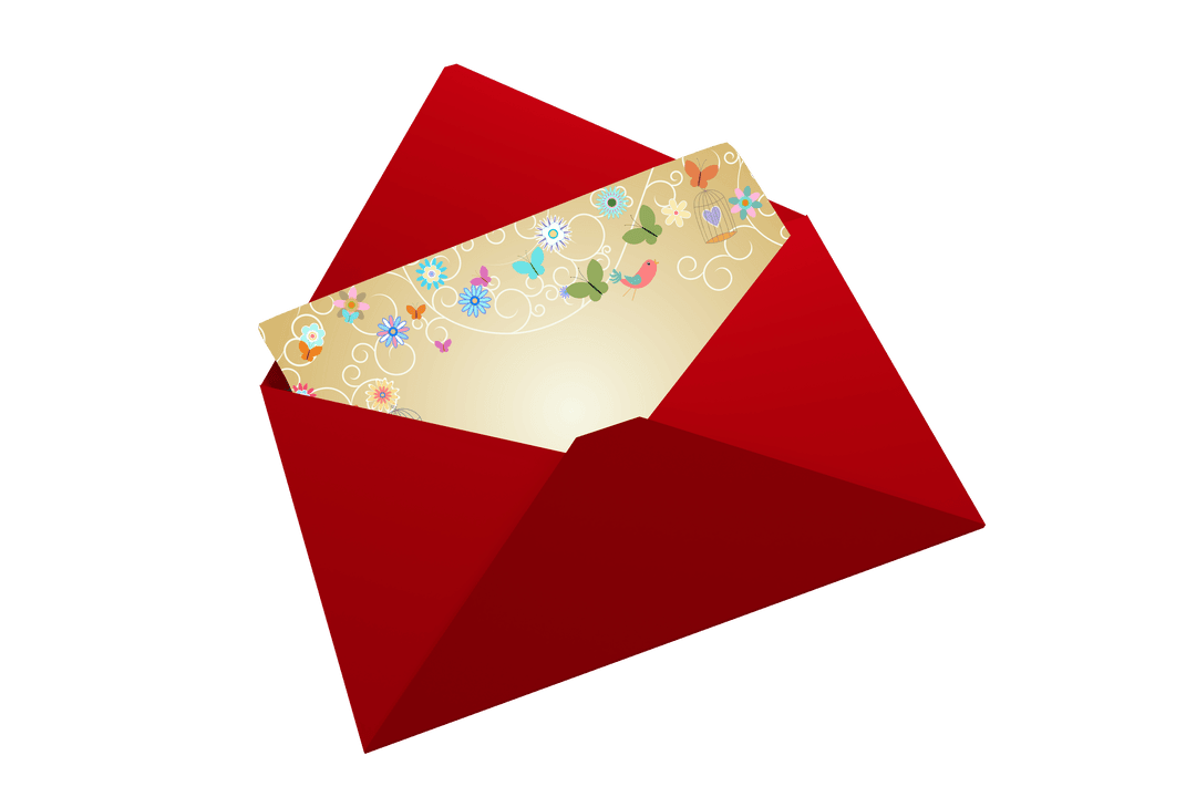 Elegant Red Envelope with Decorative Card on Transparent Background