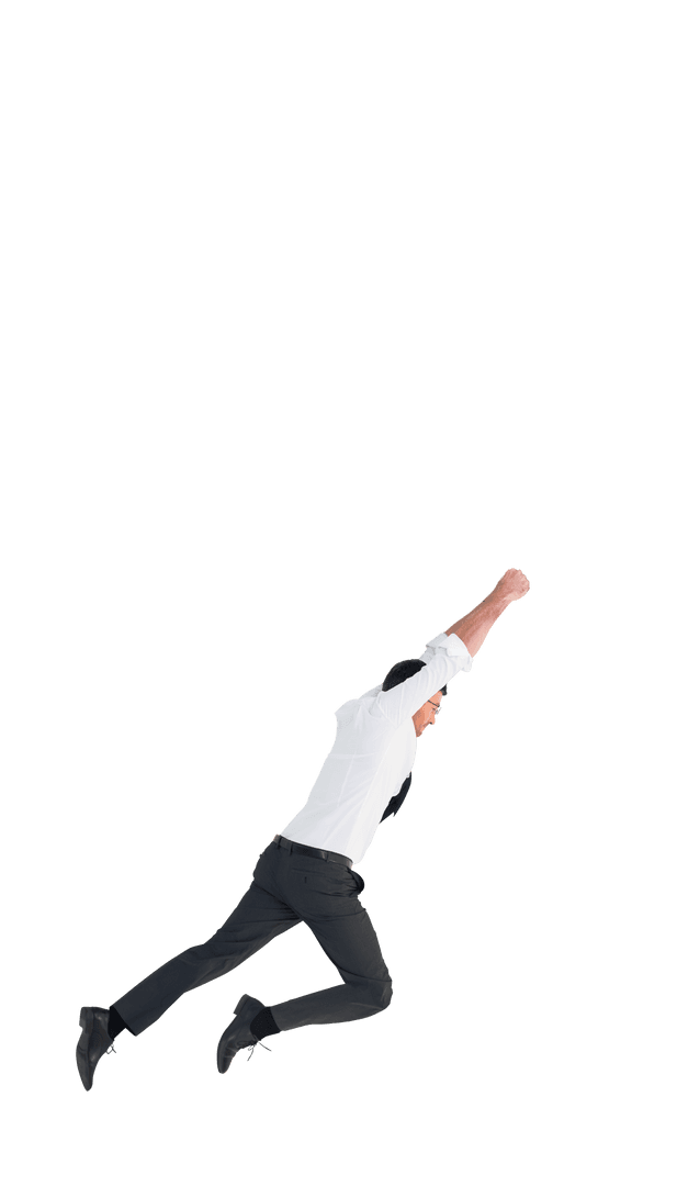 Transparent Jumping Businessman in Professional Attire Celebrating