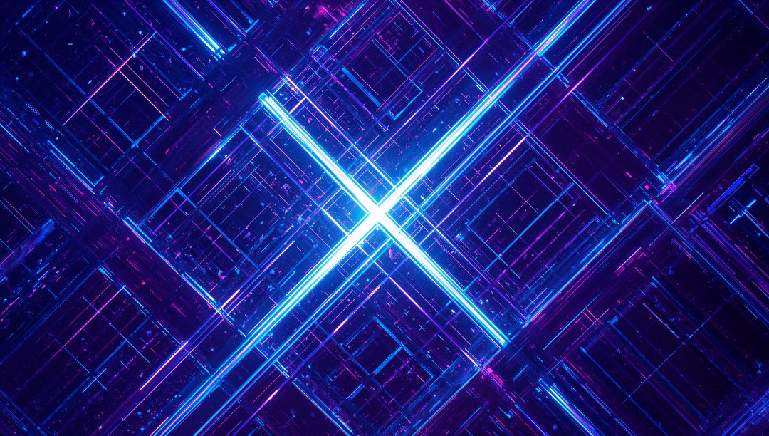 Futuristic Neon Grid with Radiant Cross in Digital Space
