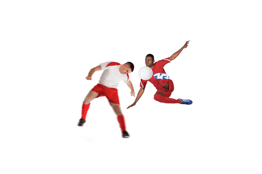 Intense Football Players Tackling High Speed Closeup on Transparent Background