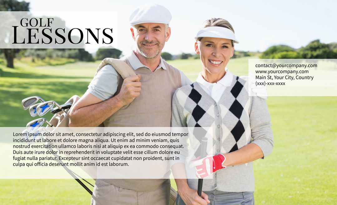 Couple Enjoying Golf Lesson Together on Scenic Course - Download Free Stock Templates Pikwizard.com